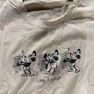 NWOT Life Is Good Beige Tee with Mickey Mouse Design